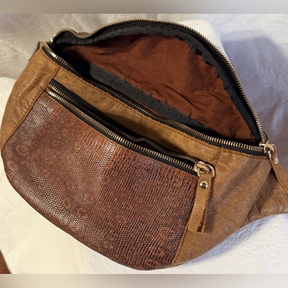 Brown Suede and Fabric Crossbody Fanny Pack Bag - Picture 5 of 5